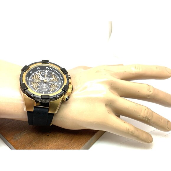 Invicta Men's Watch 28100 Aviator Quartz Gold Black Dial Chronograph Rubber Band - Picture 5 of 15